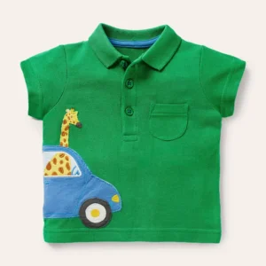 Polo en piqué fun-Voiture vert printemps