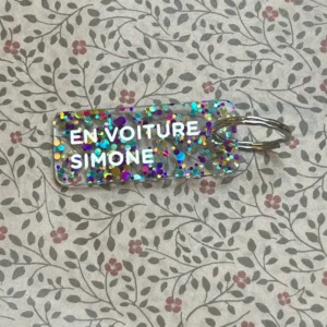 Porte-Clés Paillettes "En Voiture Simone" Multicolore - Plus de Love