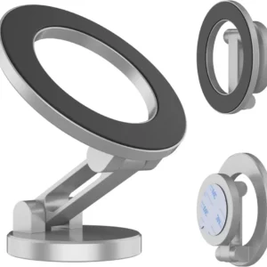 PunkCase MagnoGrip 360 | Support de téléphone pour voiture en alliage d'aluminium puissant [argent]