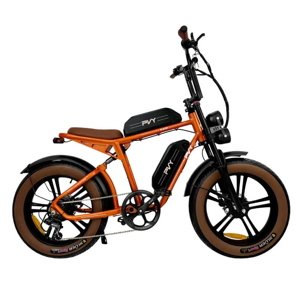 Vélo électrique PVY X20 IT - Moteur 250W Batteries 48V15AH*2 Pneus de 20 Pouces Freins à Disques Hydrauliques - Orange