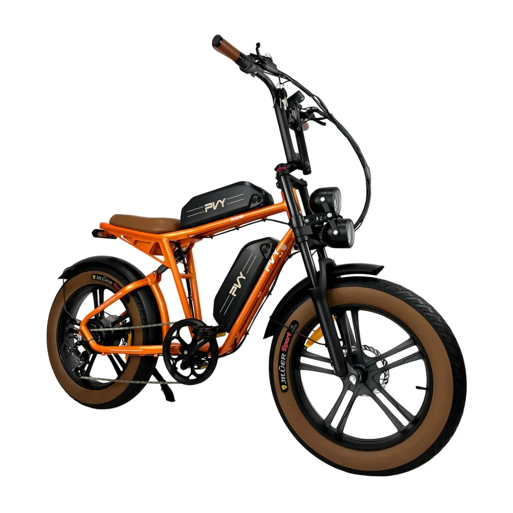 Vélo électrique PVY X20 IT - Moteur 250W Batteries 48V15AH*2 Pneus de 20 Pouces Freins à Disques Hydrauliques - Orange