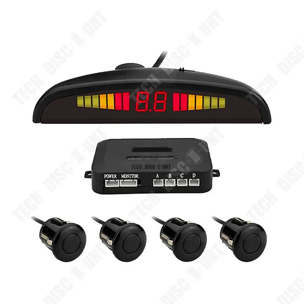 TD® Radar de recul avant arrière voiture capteur de stationnement aide système audio écran LED numérique 4 capteurs parkin...