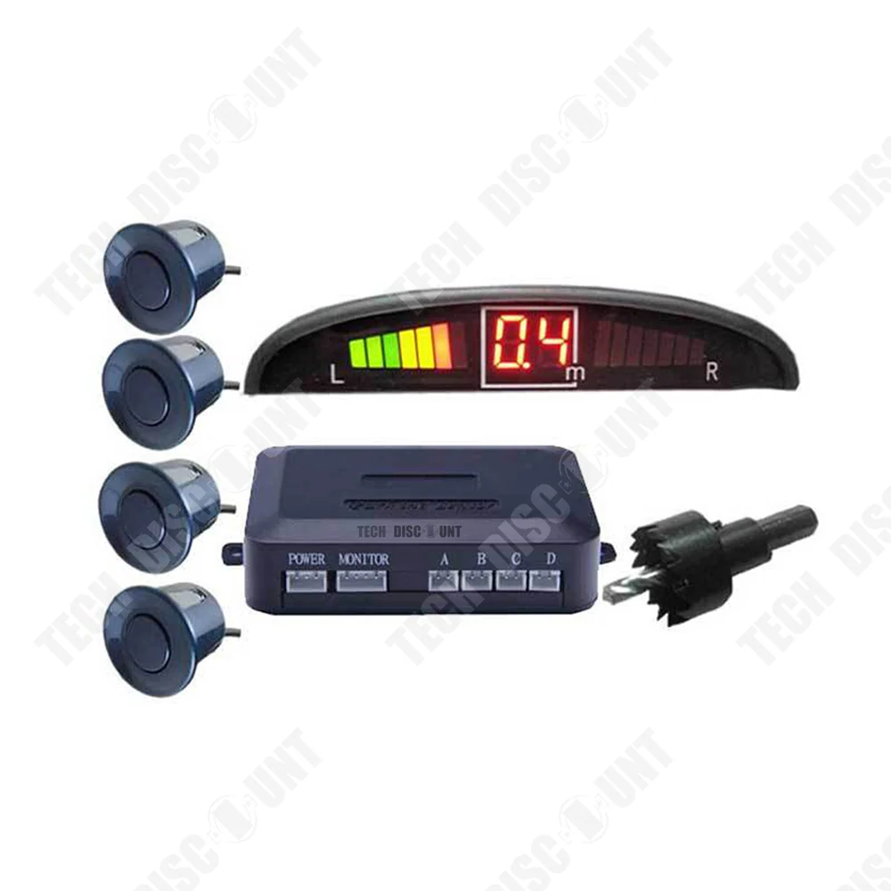 TD® Radar de recul avant arrière voiture capteur de stationnement aide système audio écran LED numérique 4 capteurs parkin...