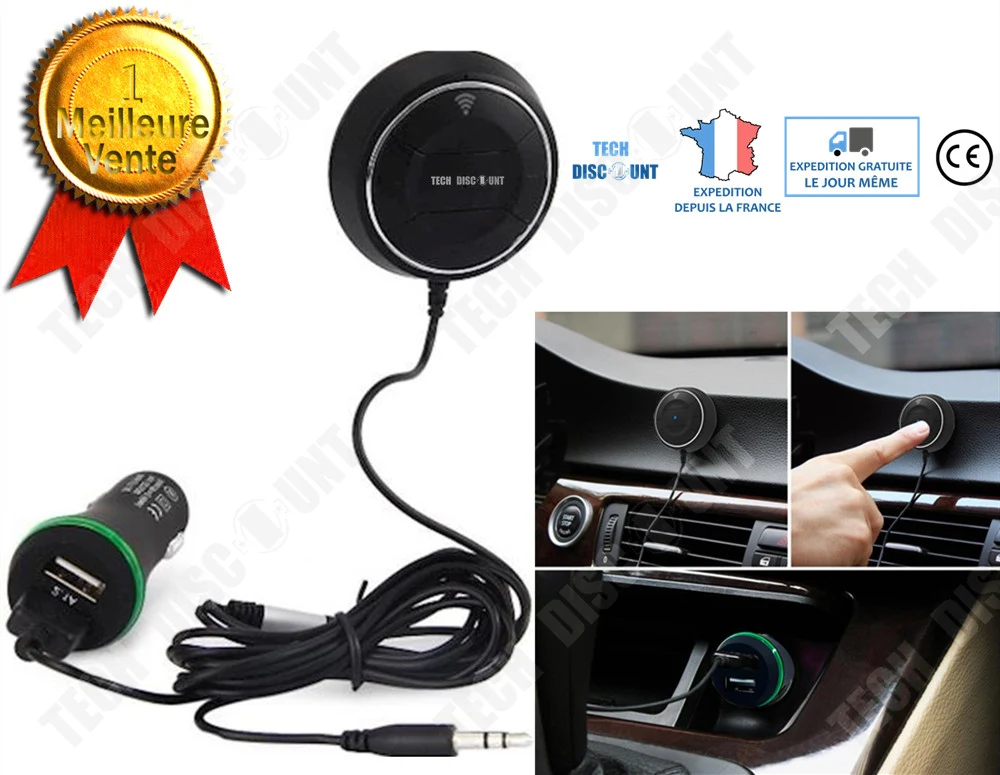 TD® Récepteur bluetooth de voiture jack USB audio kit mains libres chargeur stéréo téléphones conduite transmetteur musiqu...