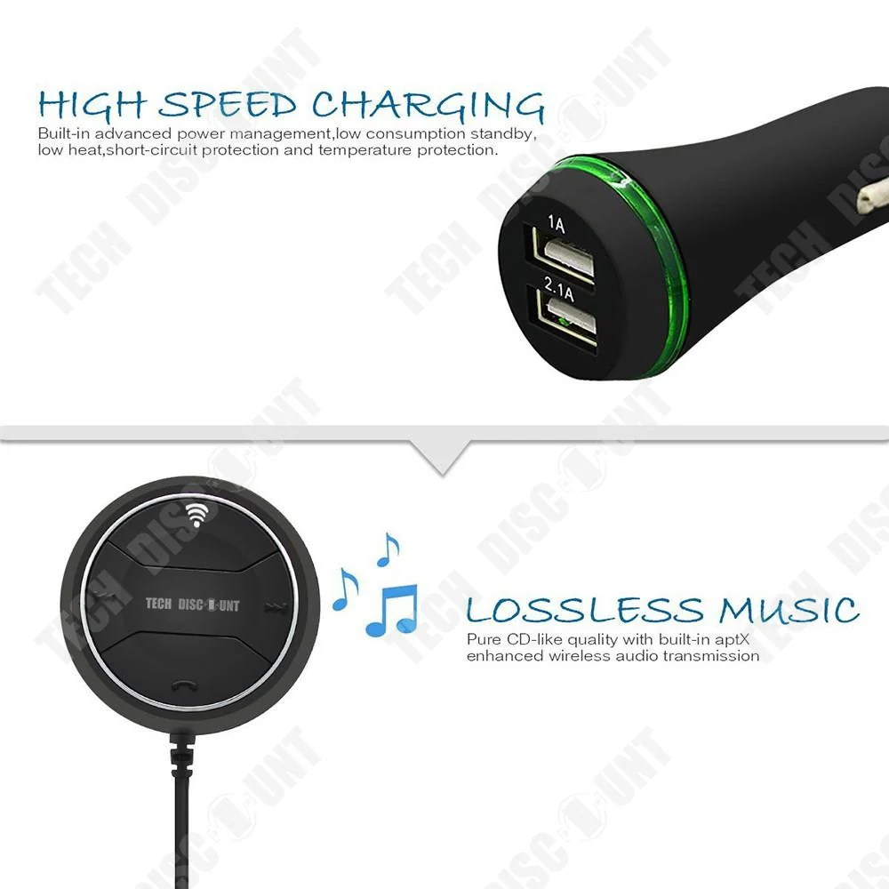 TD® Récepteur bluetooth de voiture jack USB audio kit mains libres chargeur stéréo téléphones conduite transmetteur musiqu...