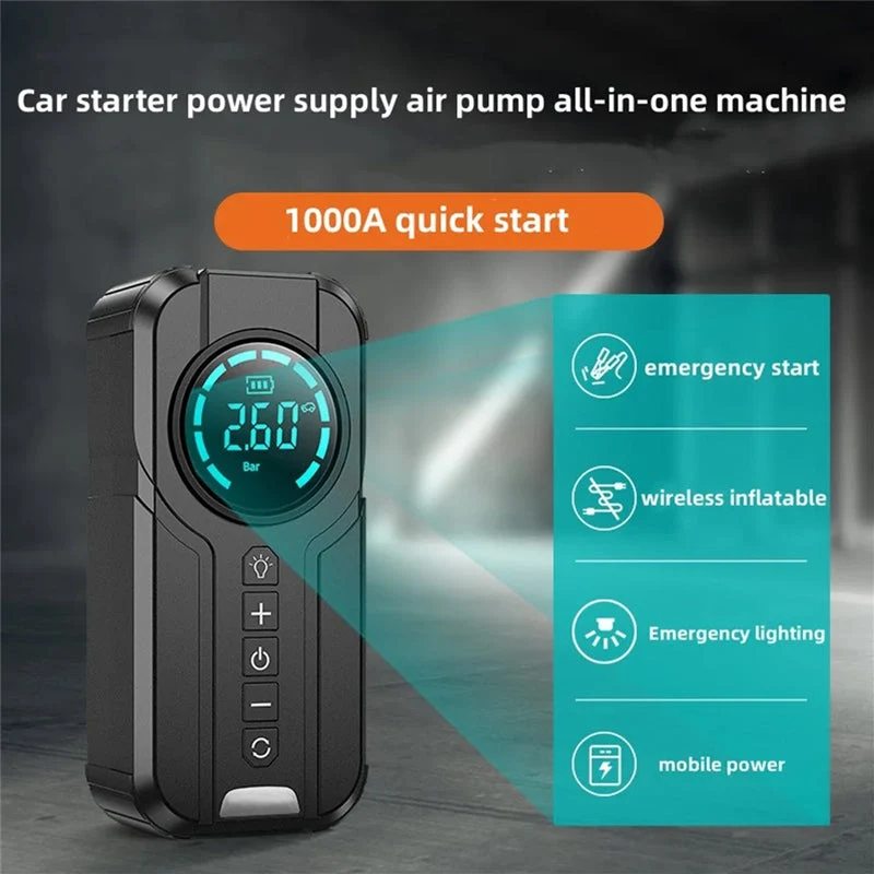 Démarreur de batterie pour voiture compacte avec pompe à air et lumière LED RetrosNJerseys