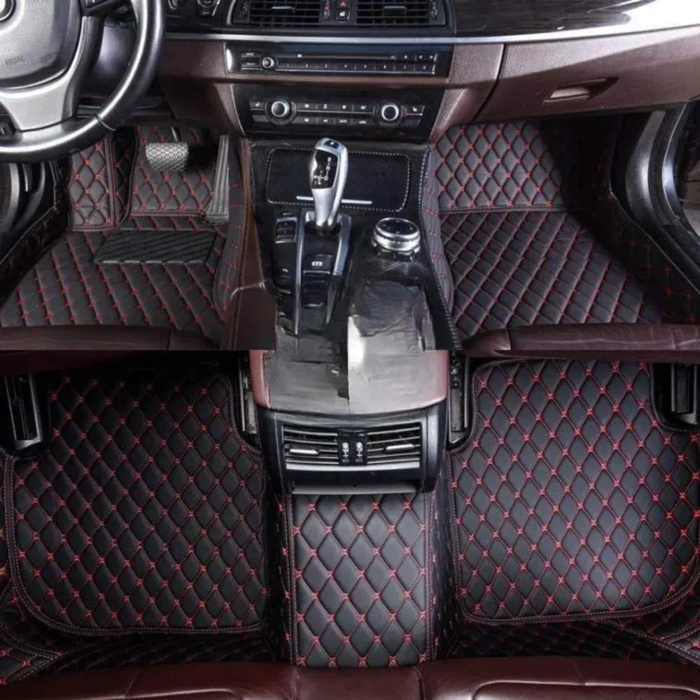 Tapis de sol de voiture en cuir noir et rouge imperméables RetrosNJerseys