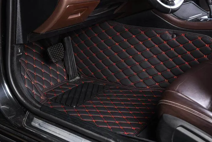 Tapis de sol de voiture en cuir noir et rouge imperméables RetrosNJerseys