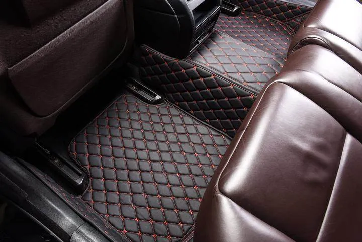 Tapis de sol de voiture en cuir noir et rouge imperméables RetrosNJerseys