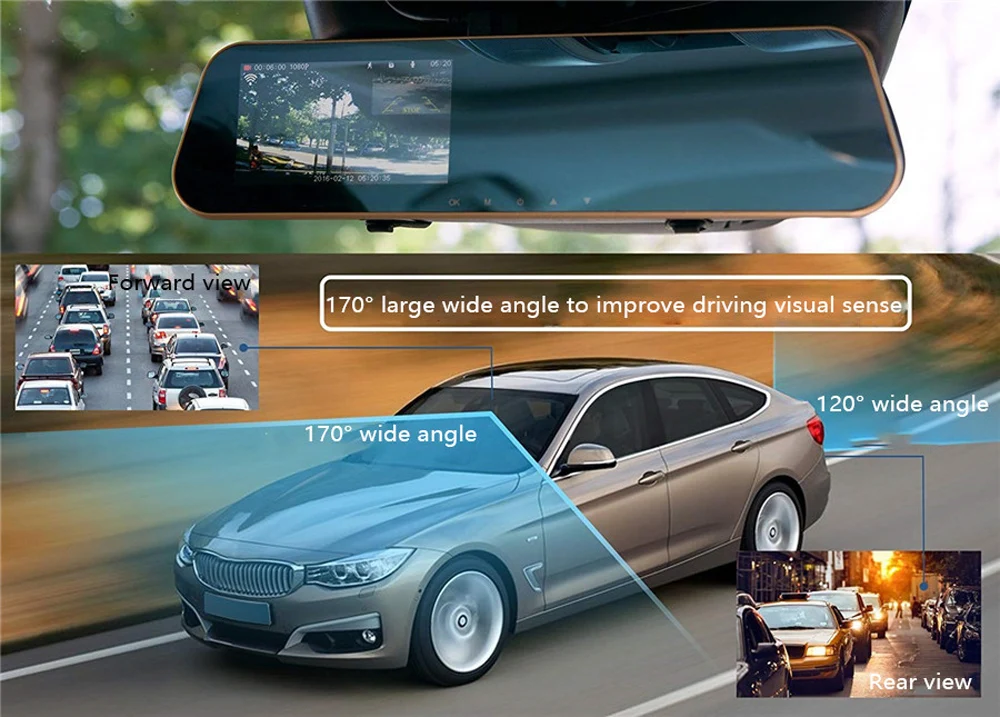 Rétroviseur avec caméra de voiture avec écran LCD de 4,3 pouces et enregistreur
