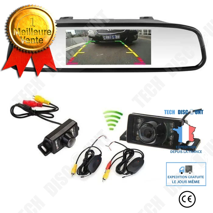 TD® Rétroviseur moniteur 4,3 pouces LCD miroir + caméra de recul sans fil LED infrarouge Vision nocturne-Accessoire de voi...