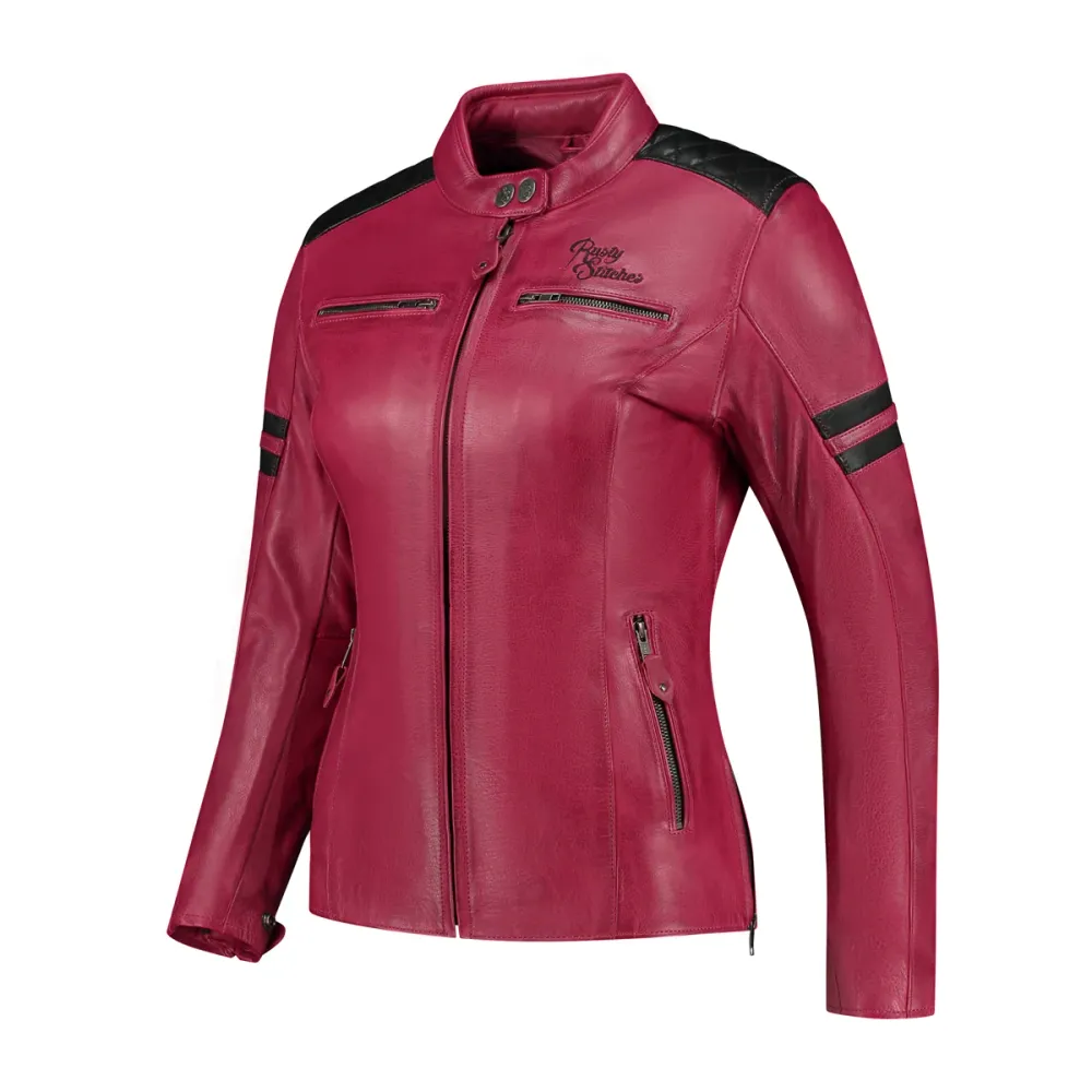 Blouson de moto femme AA - Jack Joyce V2 rouge bordeaux RUSTY STITCHES