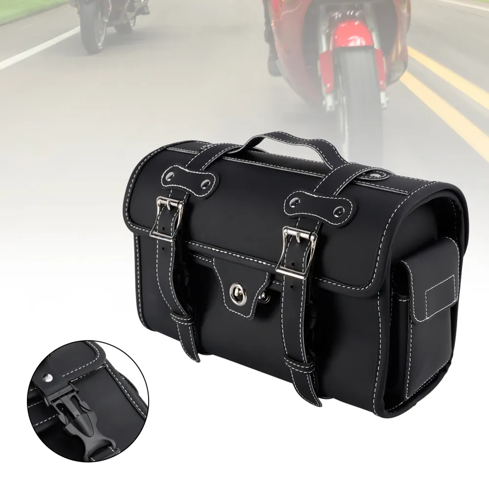 Sacoche de selle universelle, sac de rangement latéral, sacoche de bagage Pu pour moto noir