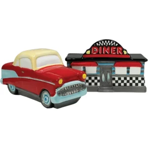 Salière et poivrière - Diner et voiture rouge