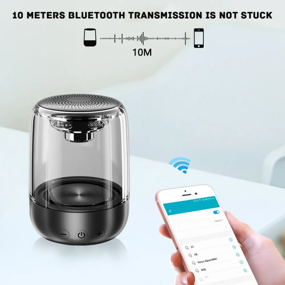 TD® C7 sans fil bluetooth haut-parleur portable éclairage coloré voiture cristal verre haut-parleur longue durée batterie...