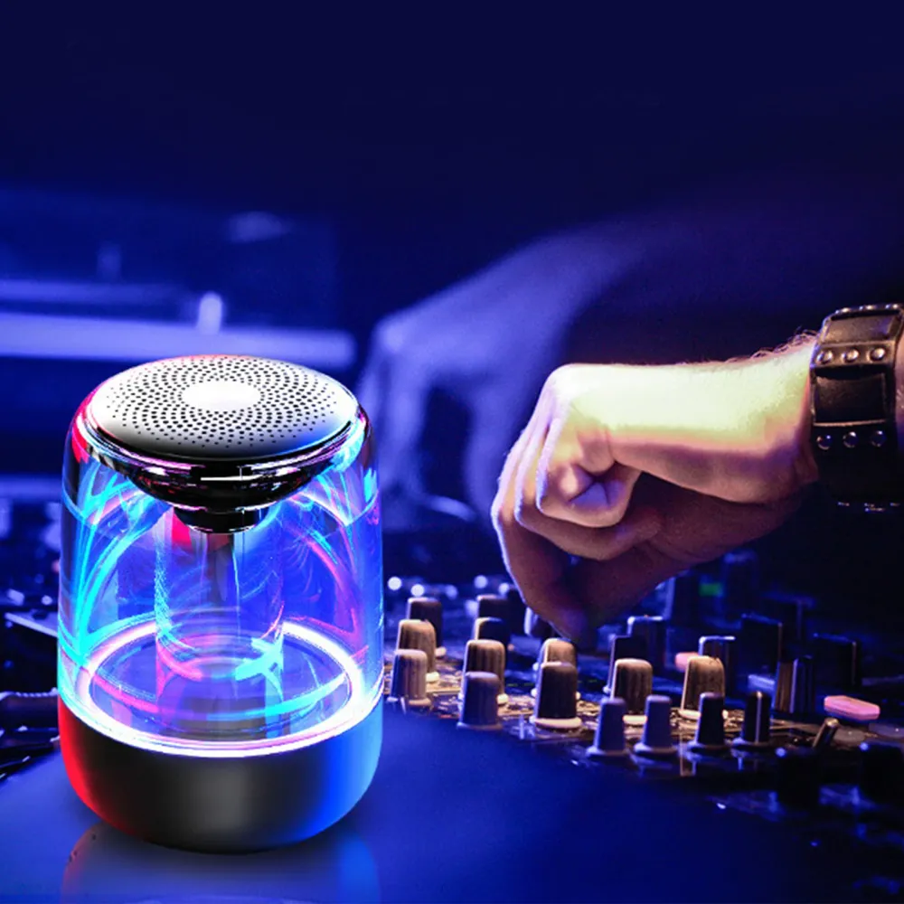 TD® C7 sans fil bluetooth haut-parleur portable éclairage coloré voiture cristal verre haut-parleur longue durée batterie...