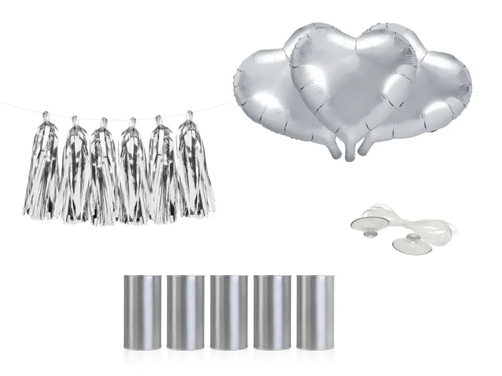 Set de décoration de voiture Coeurs de mariage Argent
