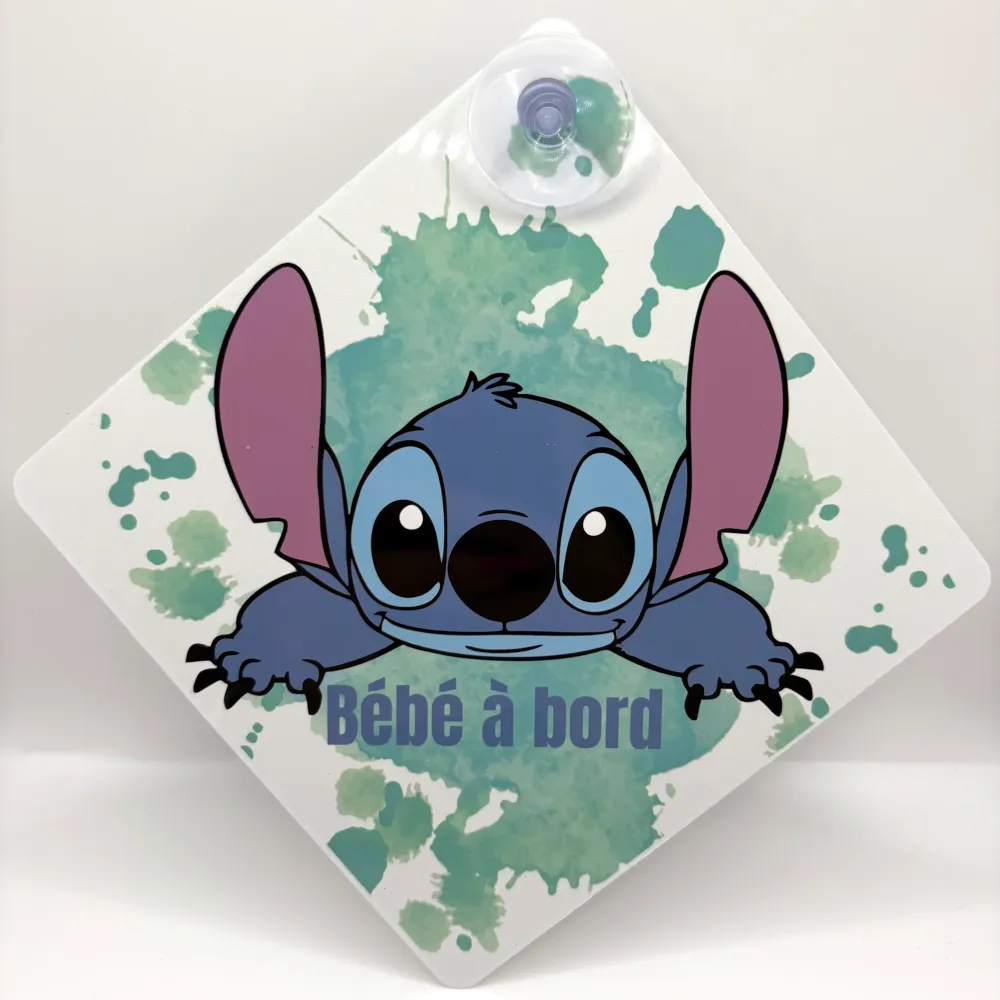 Plaque "Bébé à Bord" – Stitch | Ventouse Voiture Sina-Créa