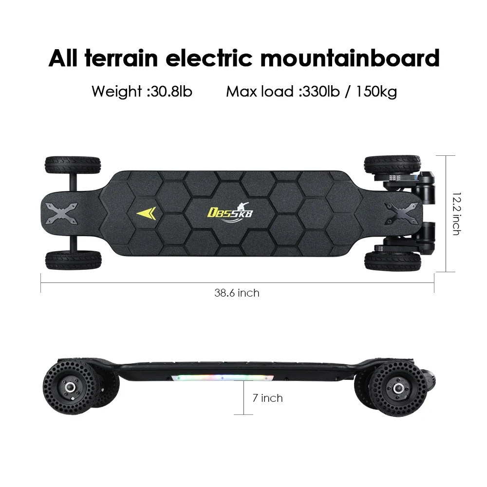 Skateboard électrique H2X – Deck en érable, pneus silicone 6"
