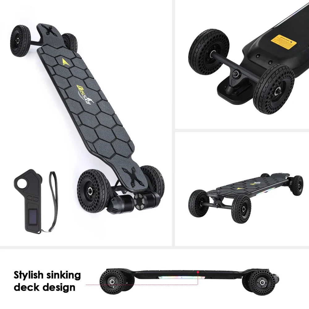 Skateboard électrique H2X – Deck en érable, pneus silicone 6"