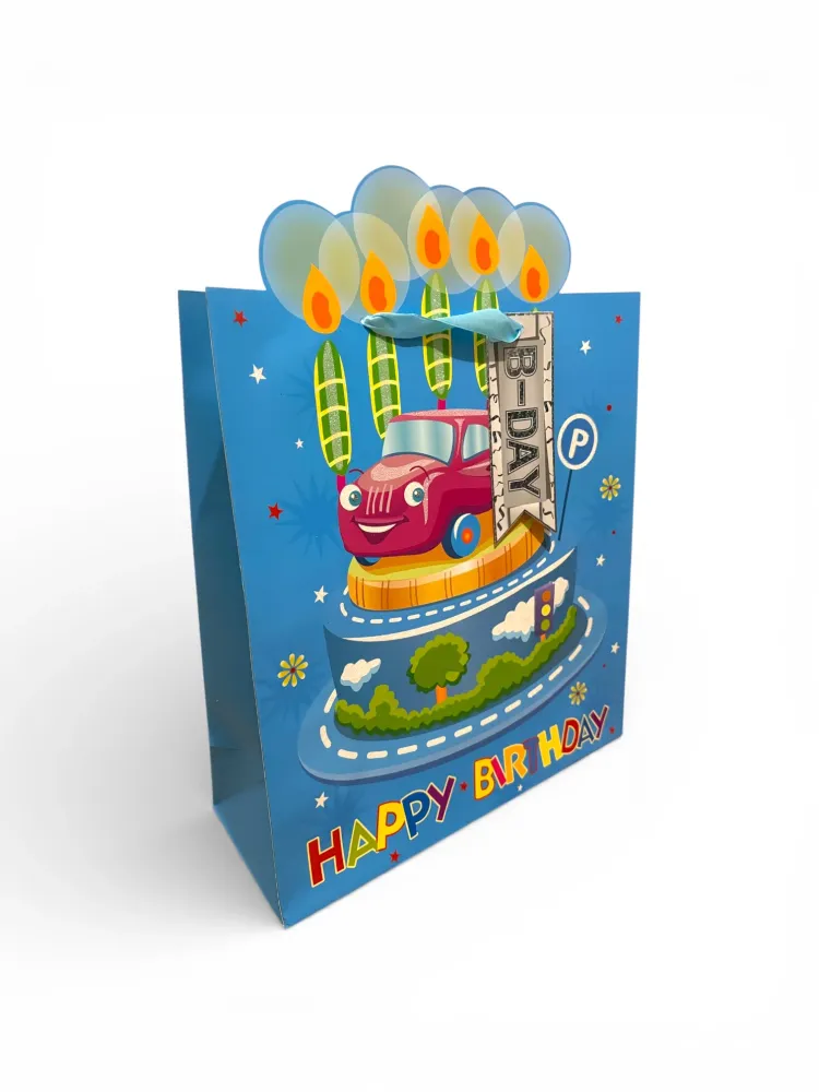 Sac cadeau joyeux anniversaire motif Voiture pailleté 30,5 x 41,5 x 12,5 cm Sosa Shopping