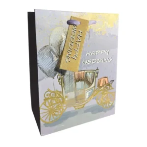 Sac cadeau mariage “Joyeux Mariage” Kariiou motif voiture/ballon 18x23x10 cm Sosa Shopping