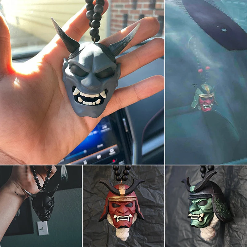 Ornement de rétroviseur de voiture masque Oni japonais sousoleil