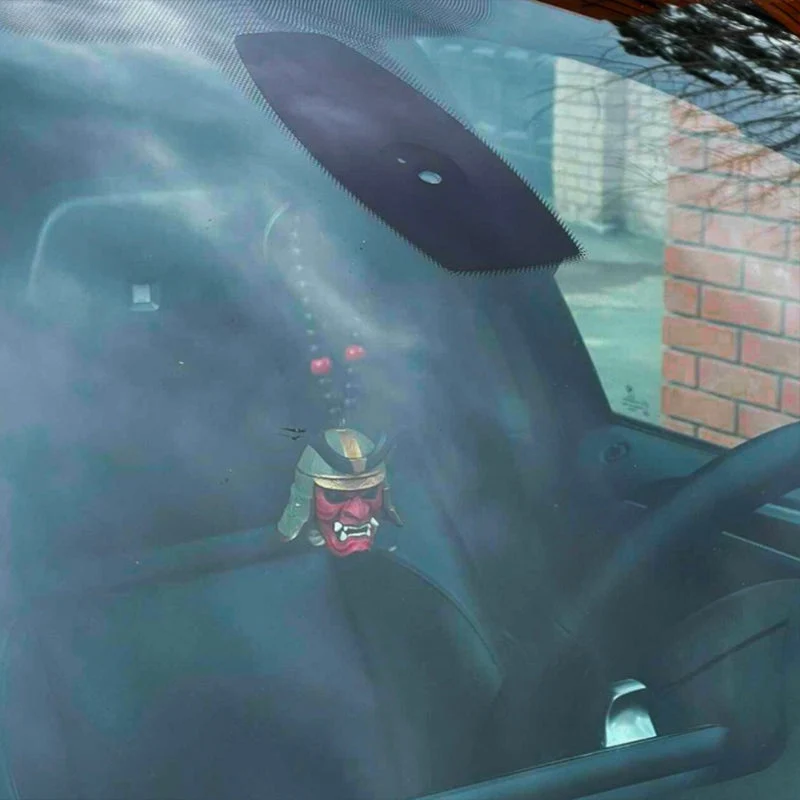 Ornement de rétroviseur de voiture masque Oni japonais sousoleil