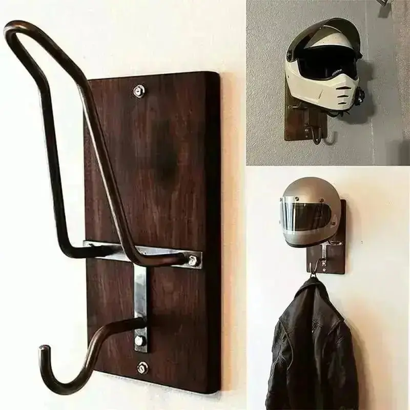 Support casque moto bois métal