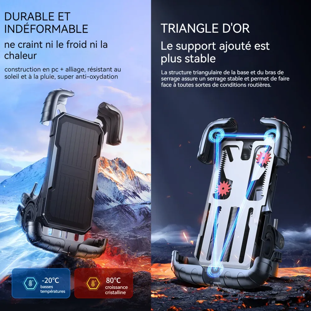 Support telephone moto 14,8x9,7x5cm 360 degrés rotation résistant aux chocs porte telephone velo pour téléphones de 4,7-7,...
