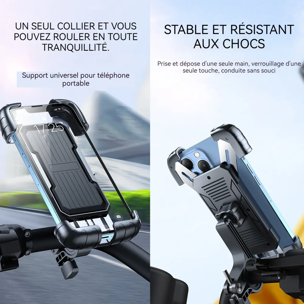 Support telephone moto 14,8x9,7x5cm 360 degrés rotation résistant aux chocs porte telephone velo pour téléphones de 4,7-7,...