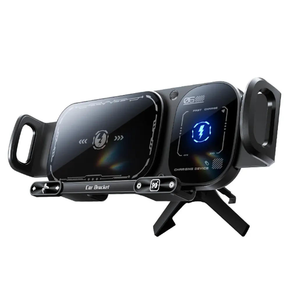 Support telephone voiture 15 w/10 w/7,5 w reconnaissance automatique sortie de charge sans fil support charge rapide doubl...