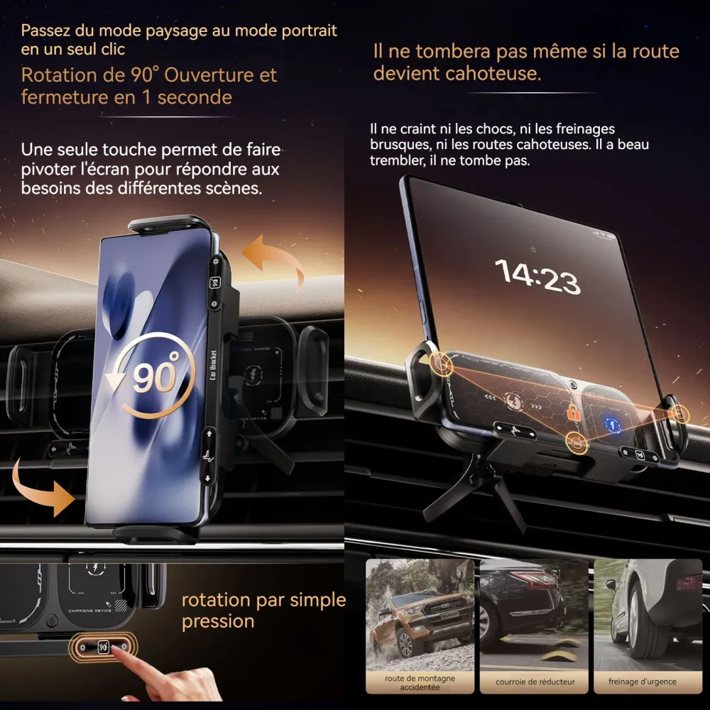 Support telephone voiture 15 w/10 w/7,5 w reconnaissance automatique sortie de charge sans fil support charge rapide doubl...