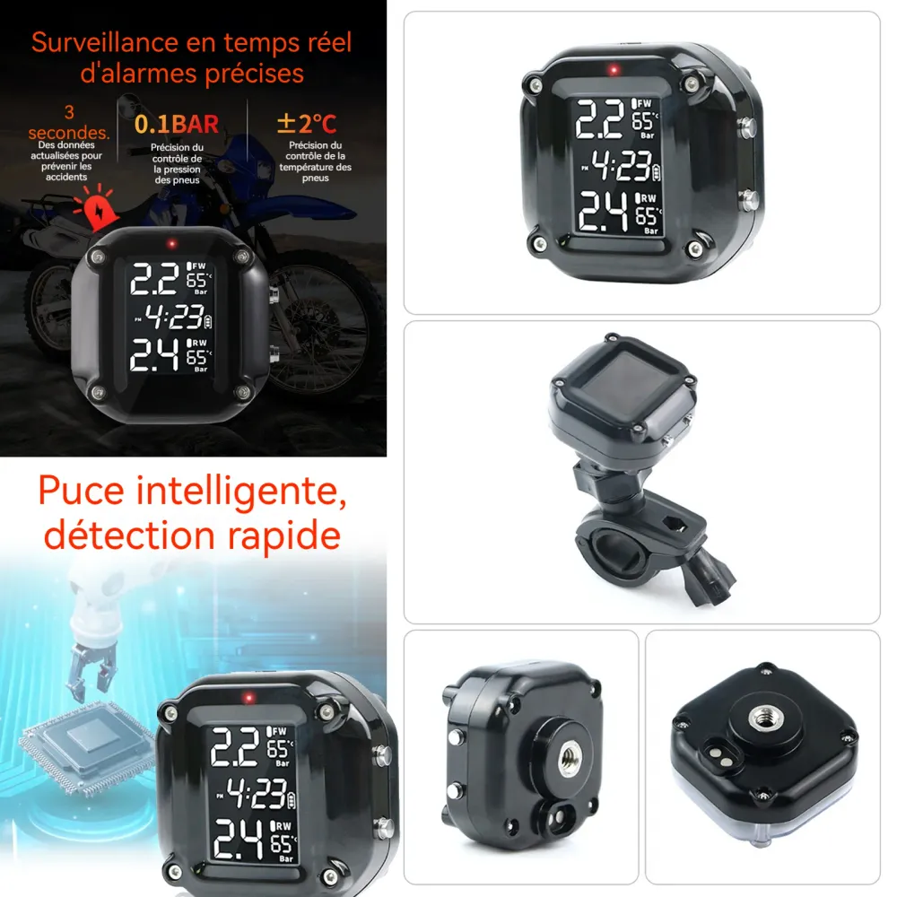 Système de surveillance de la pression des pneus pour moto sans fil étanche moniteur en temps réel de pression et de tempé...