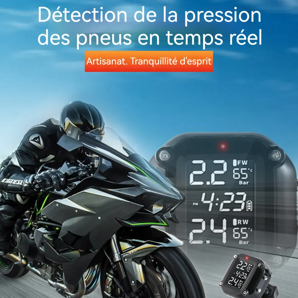 Système de surveillance de la pression des pneus pour moto sans fil étanche moniteur en temps réel de pression et de tempé...