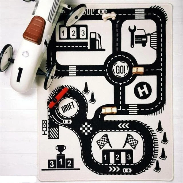 Tapis Circuit Voiture Noir et Blanc