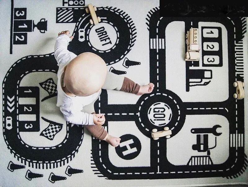 Tapis Circuit Voiture Noir et Blanc