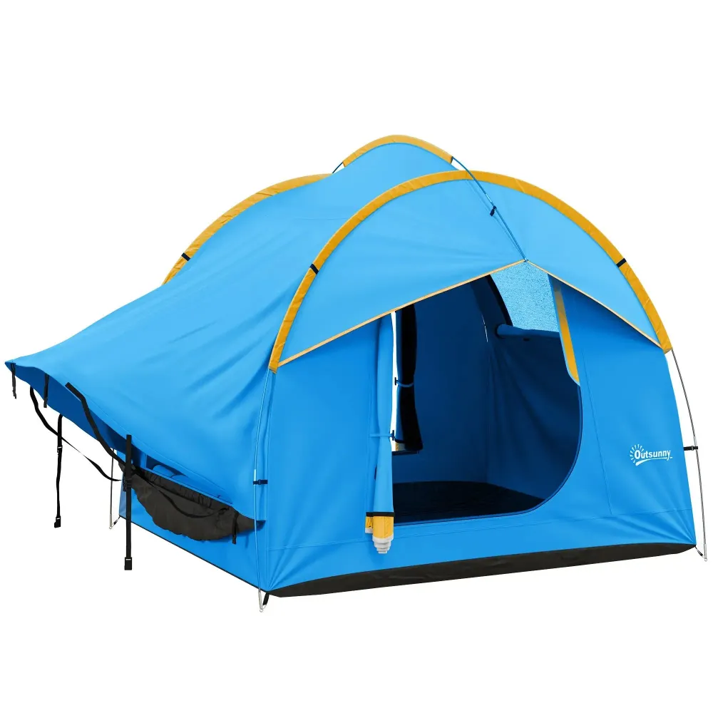 Tente de camping pour voiture, 3 portes, résistante aux intempéries, orange-bleu, 239x210x210cm