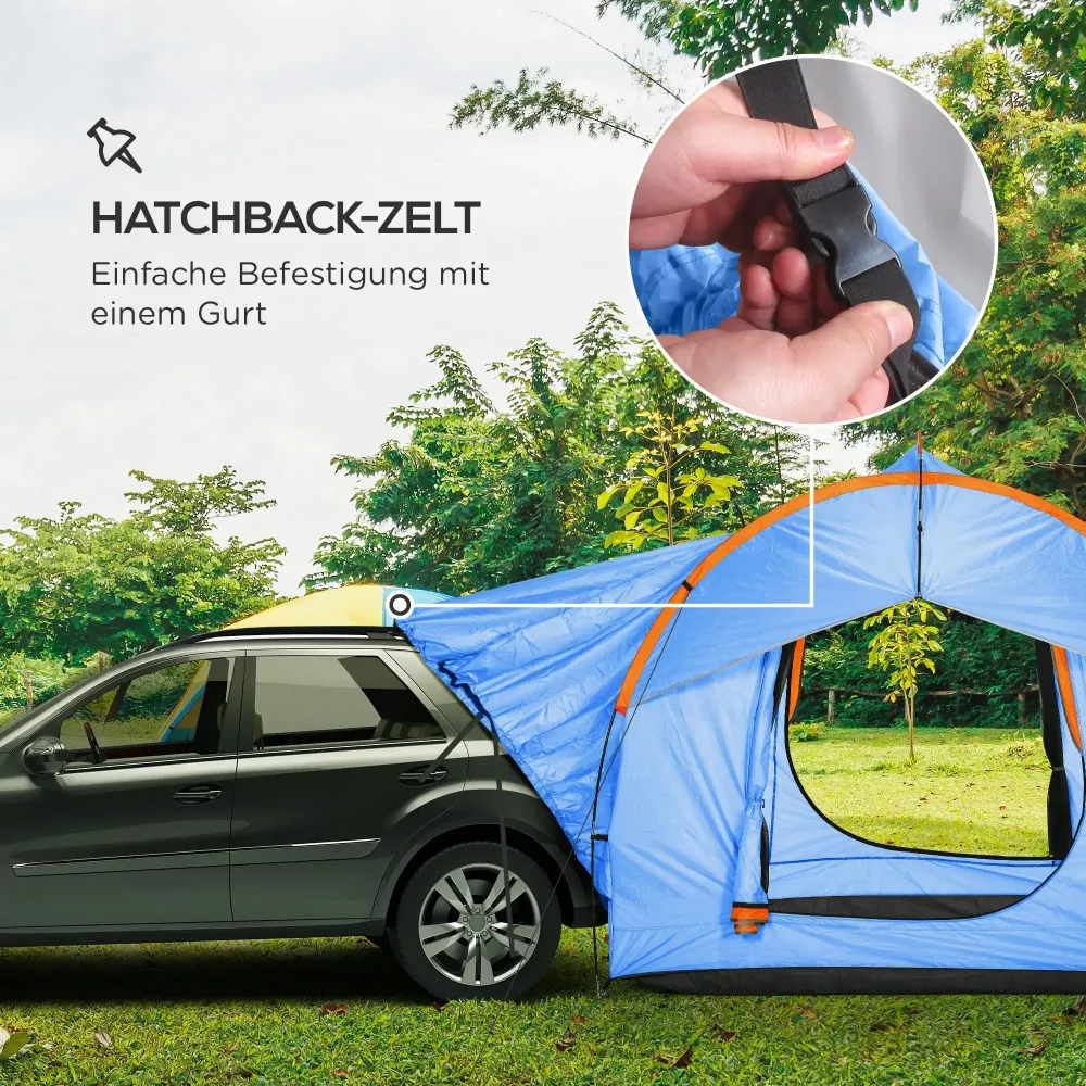 Tente de camping pour voiture, 3 portes, résistante aux intempéries, orange-bleu, 239x210x210cm