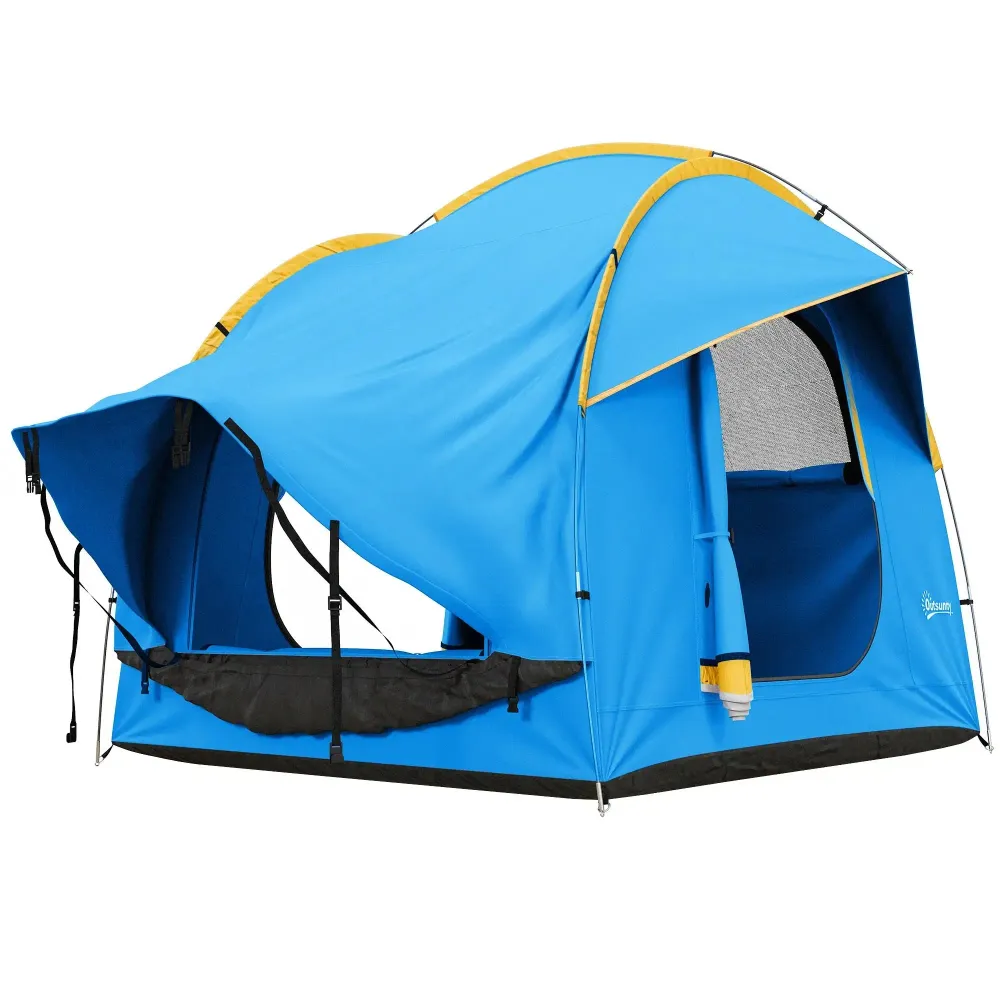 Tente de camping pour voiture, 3 portes, résistante aux intempéries, orange-bleu, 239x210x210cm