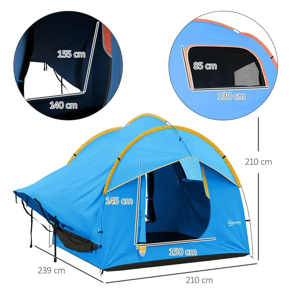 Tente de camping pour voiture, 3 portes, résistante aux intempéries, orange-bleu, 239x210x210cm