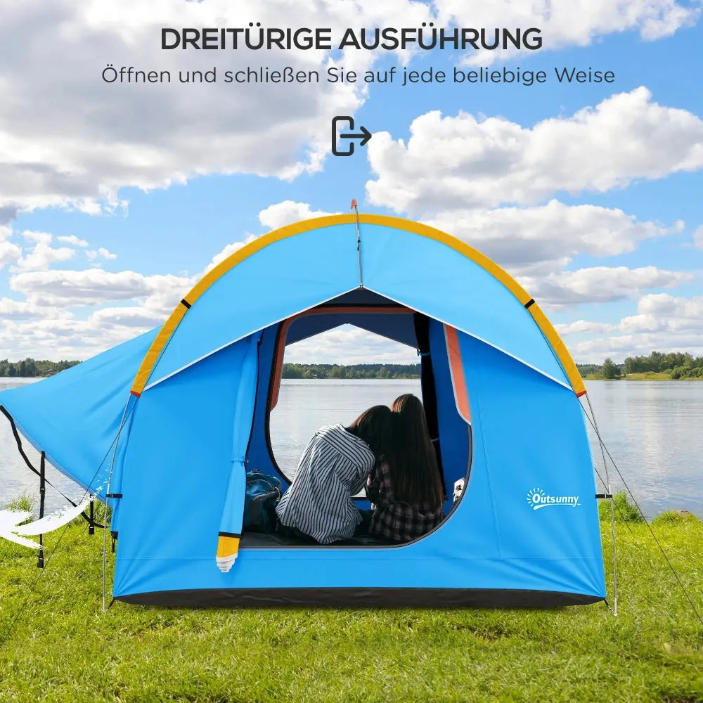 Tente de camping pour voiture, 3 portes, résistante aux intempéries, orange-bleu, 239x210x210cm