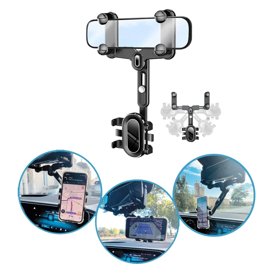 Support Téléphone Universel De Voiture pour Rétroviseur 360°, Toutes Voitures Compatibles, Facile à Installer, Durable Théo