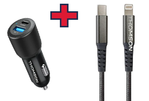 Thomson - PACK CHARGEUR VOITURE 60W + CABLE LIGHTNING 5A
