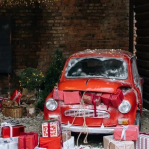 Toile de fond décors de Noël de neige de vieille voiture vintage pour mini session