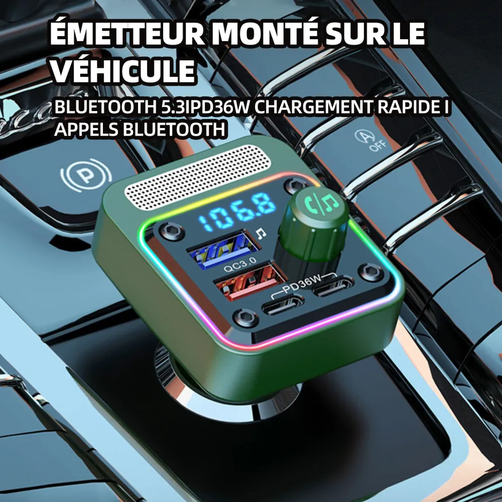 Transmetteur FM bluetooth 5,3 10m FM de voiture 36W QC3.0 charge rapide et port USB adaptateur bluetooth voiture chargeur...