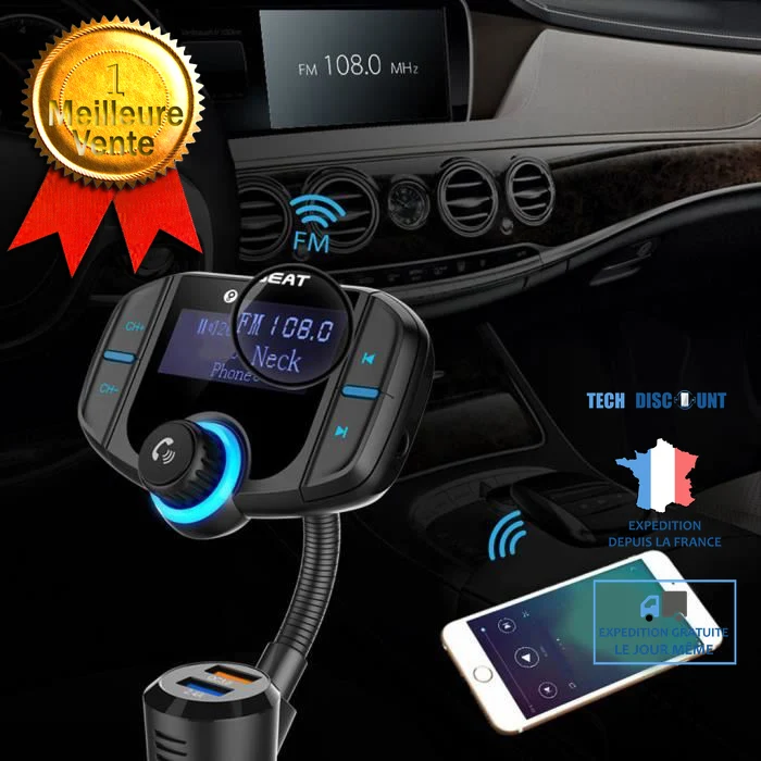 TD® Transmetteur FM Lecteur Bluetooth MP3 avec charge rapide pour voiture - Accessoire Auto Radio, MP3 , Lecteur Carte SD