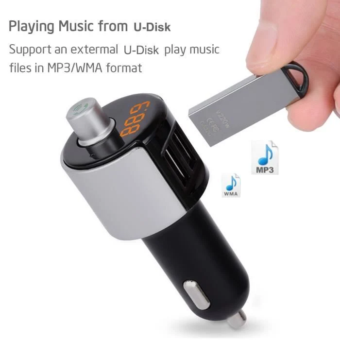 TD® Transmetteur FM de Voiture Bluetooth Appel Mains Libres pour voiture Deux ports USB - Kit Mains Libre avec 2 ports USB