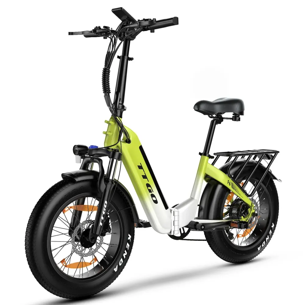 TTGO F6 Vélo Électrique - Moteur 250W Batterie 36V25AH Pneus de 20 Pouces Freins Hydrauliques - Blanc Vert