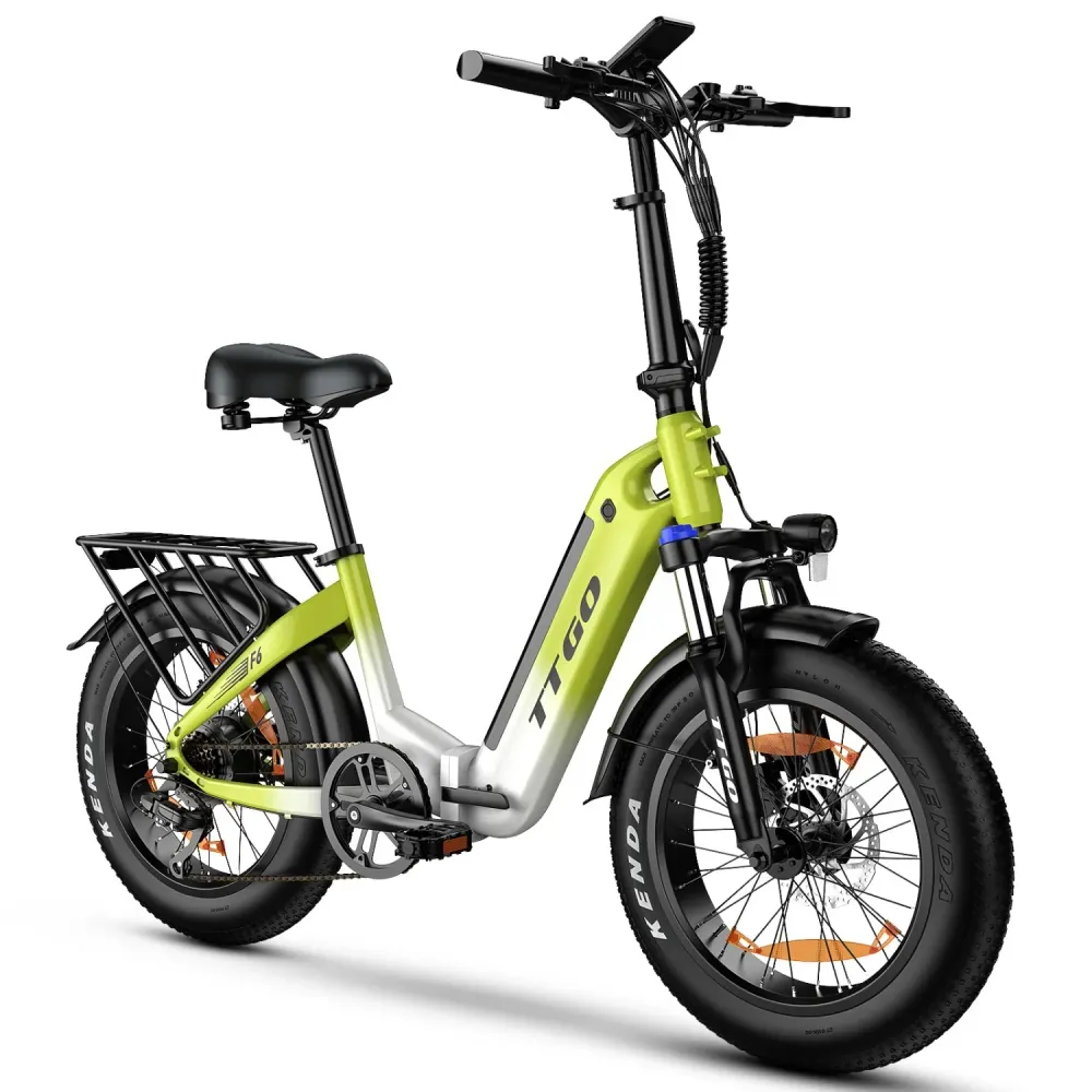 TTGO F6 Vélo Électrique - Moteur 250W Batterie 36V25AH Pneus de 20 Pouces Freins Hydrauliques - Blanc Vert